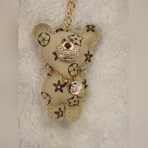 Chic Beige and Gold Bear Logo Keychain Bag Charm